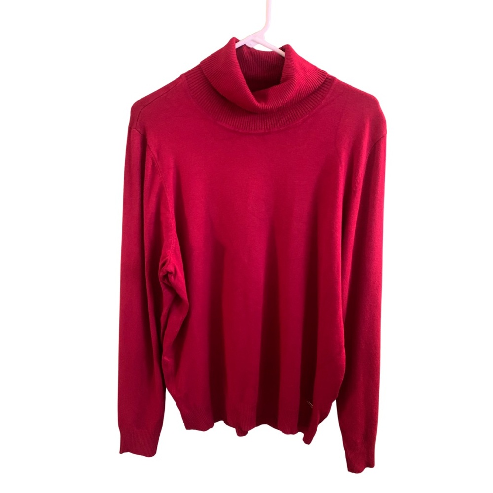 2/$30 Calvin Klein Red Ribbed Mock Turtleneck Sweater XL Cowl 90s Y2K Academia